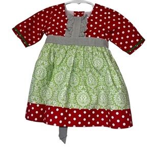 Stellybelly baby girls red green Formal Dress polka dot damask 18m